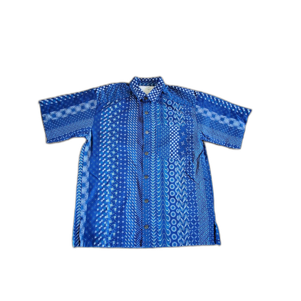 Three Cats Shweshwe Men's S Indigo Navy Blue Button Short Sleeve Shirt EUC
